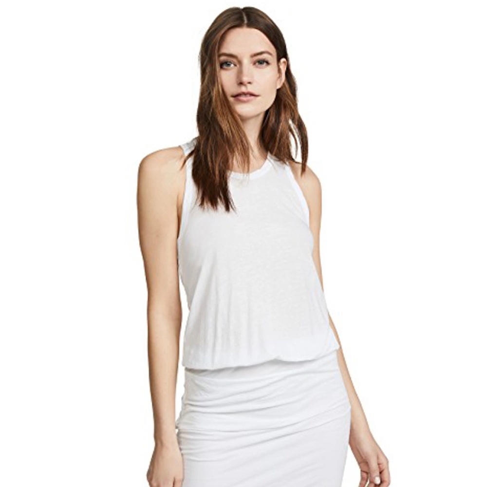 James Perse White Cotton Racerback Blouson Dress